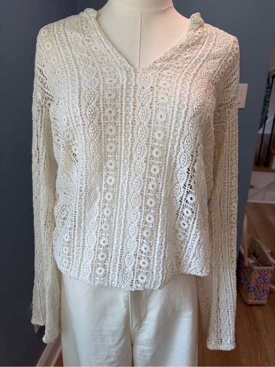 Lucky Brand Tops - Lucky Brand Ivory Crochet Lace Long Sleeve Sweater Boho Pullover